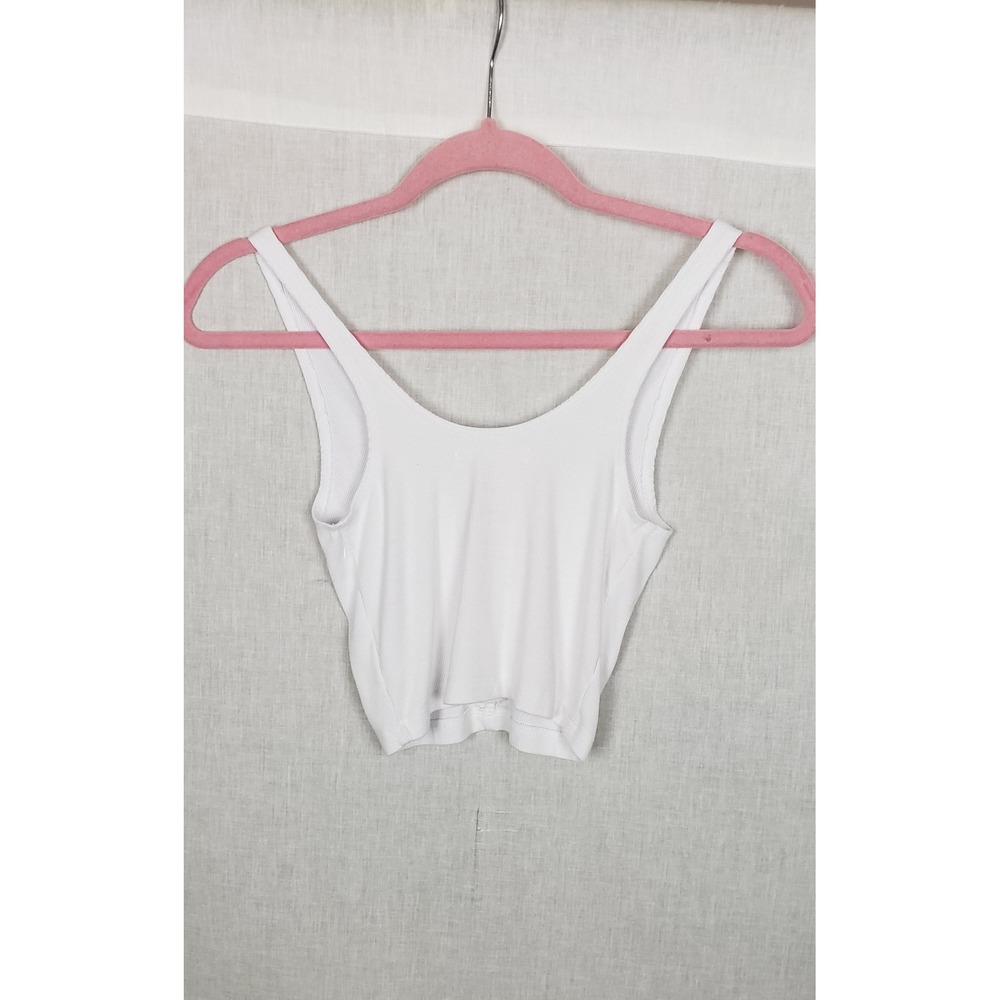 Joah Brown White Ribbed Snap Front V-Neck Crop Tank Top Size S/M Summer Beachy - Picture 4 of 9